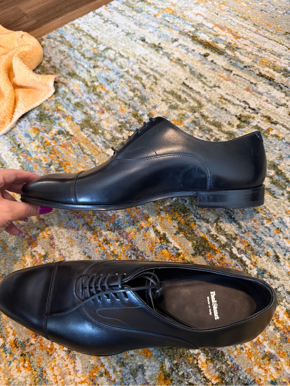 Paul Stuart Men's Black Leather Cap-Toe Oxford Dress Shoes - Picture 8 of 13